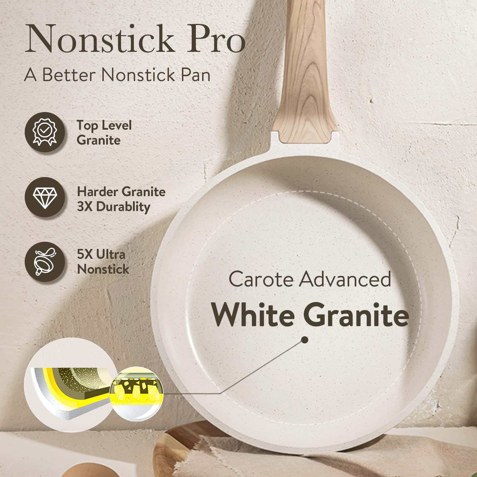 In-kitchen view suggests reduced smoke with CAROTE non-stick performance