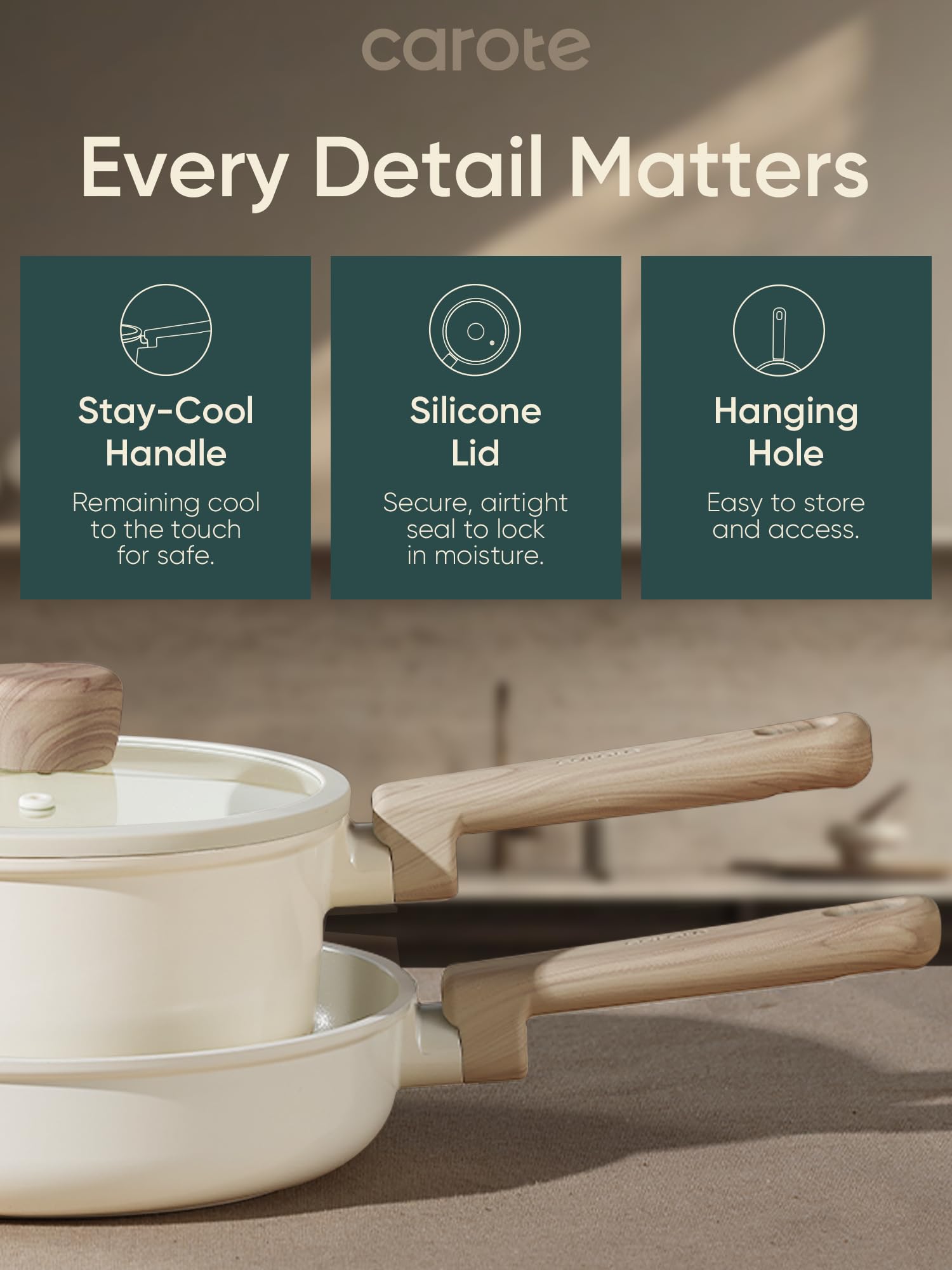 CAROTE included ladle and spatulas with pan protectors for easy prep