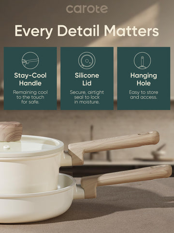 CAROTE included ladle and spatulas with pan protectors for easy prep