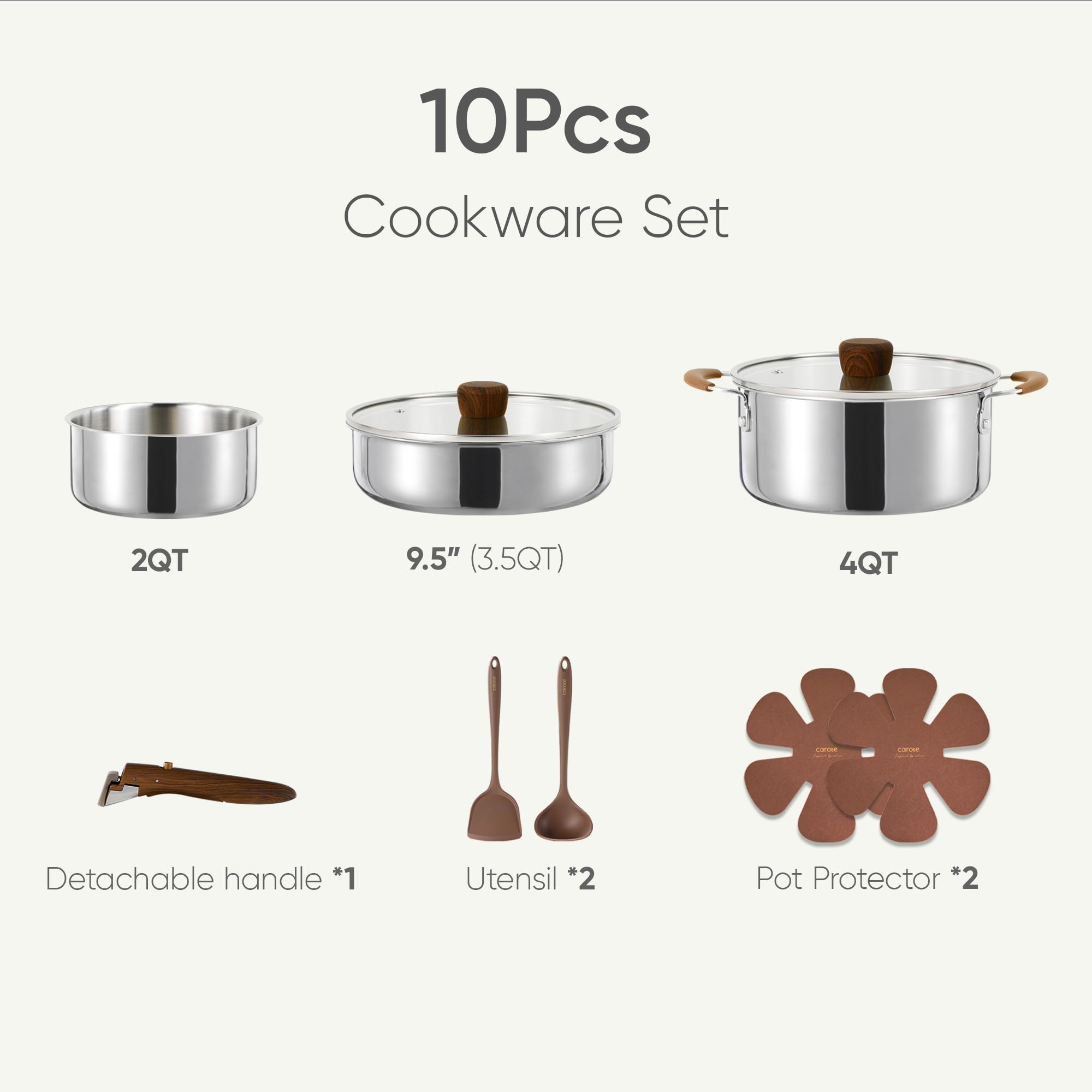 CAROTE stackable pots save cabinet space while keeping cookware organized.