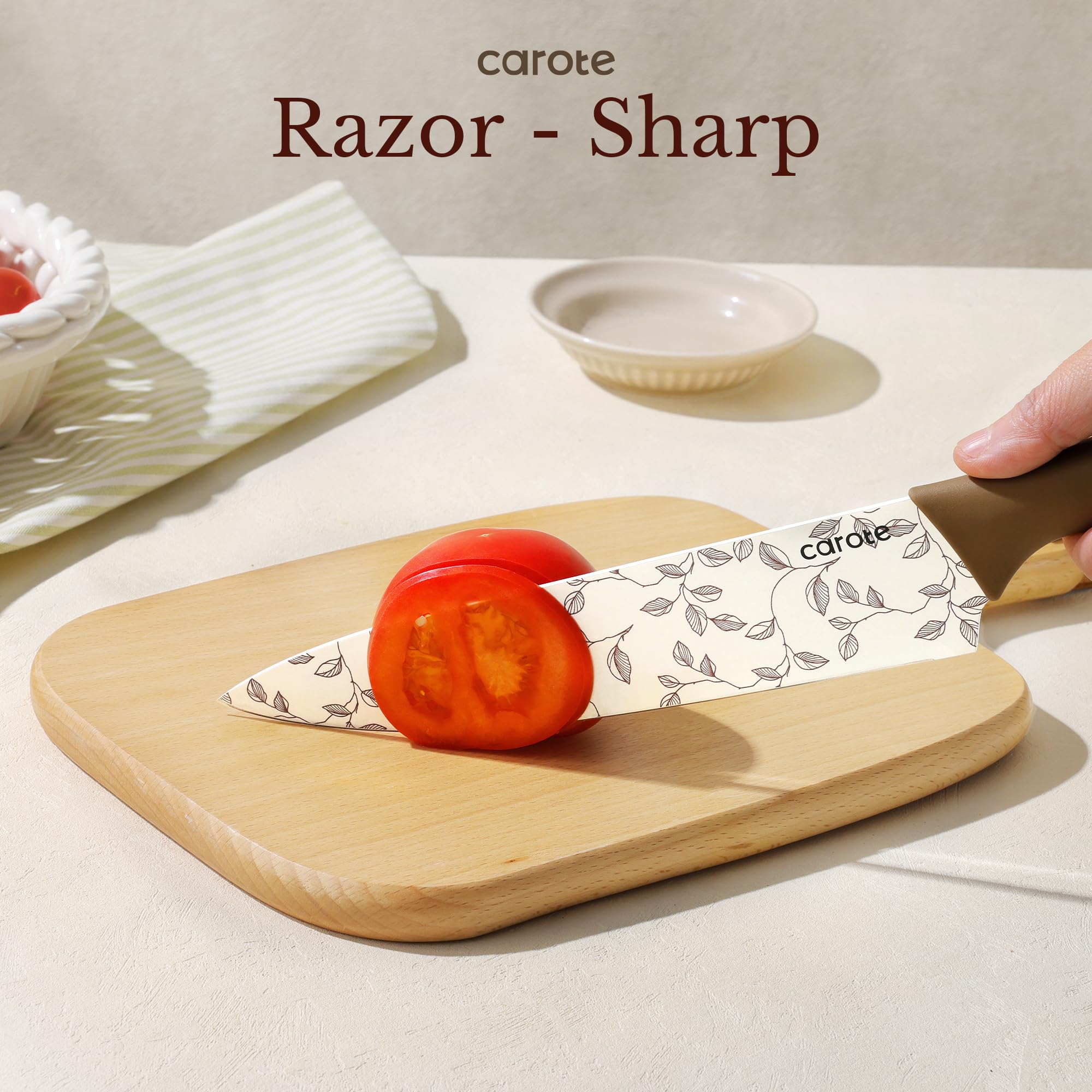 CAROTE stainless steel blades ready for precise, effortless slicing