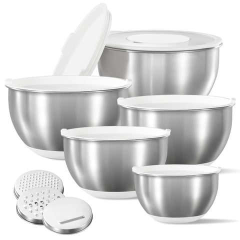 CAROTE stainless steel mixing bowls set with lids for durable, mess-free food prep