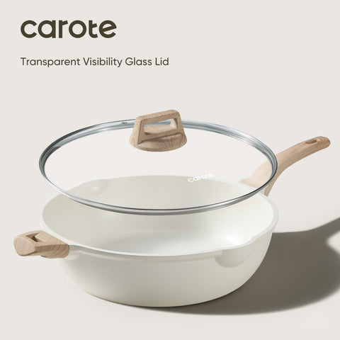 CAROTE tempered-glass lid lets you watch simmering without lifting.