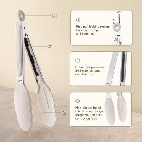 CAROTE 12-inch tongs with silicone tips for grilling larger items.