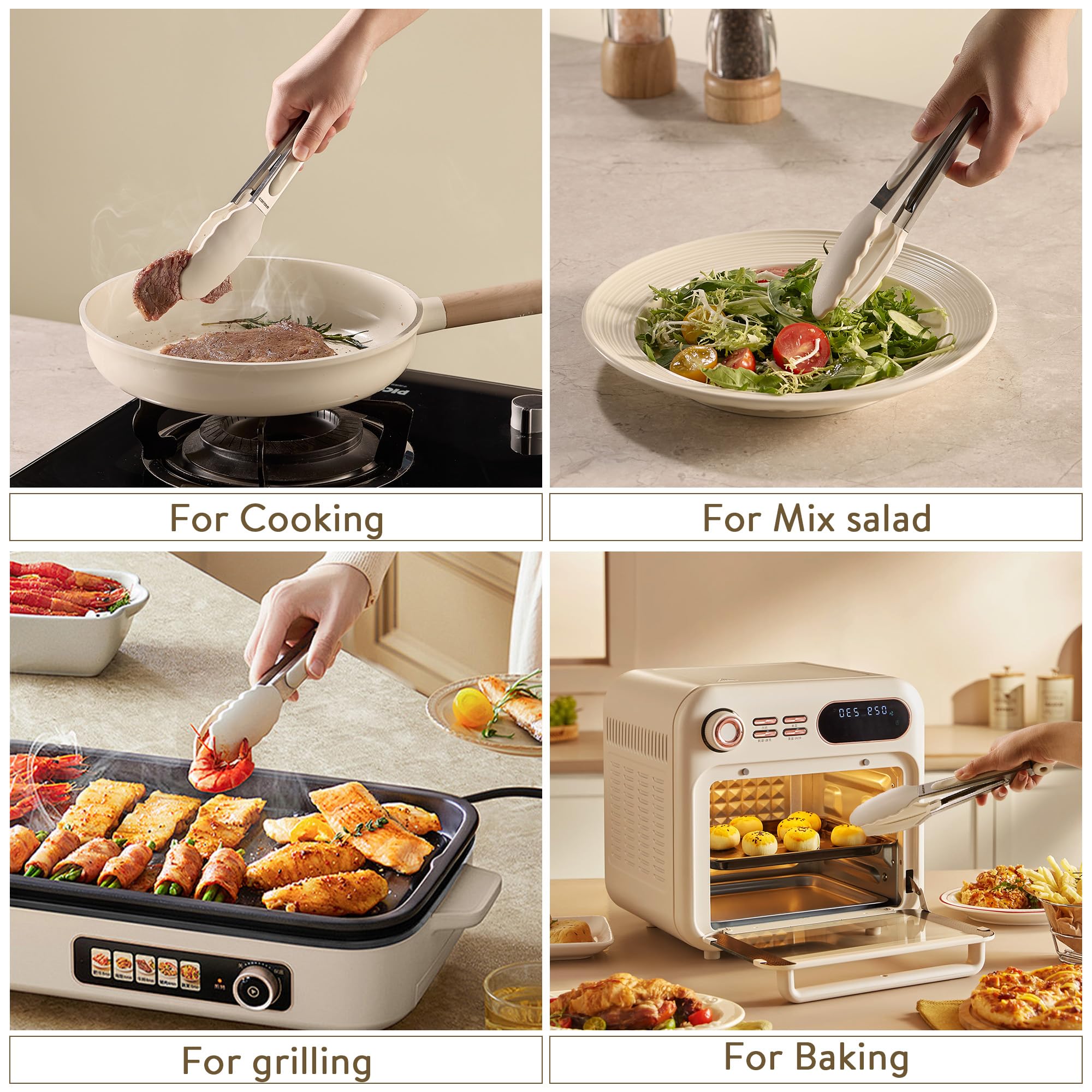 CAROTE easy-pull-lock tongs for compact kitchen storage.