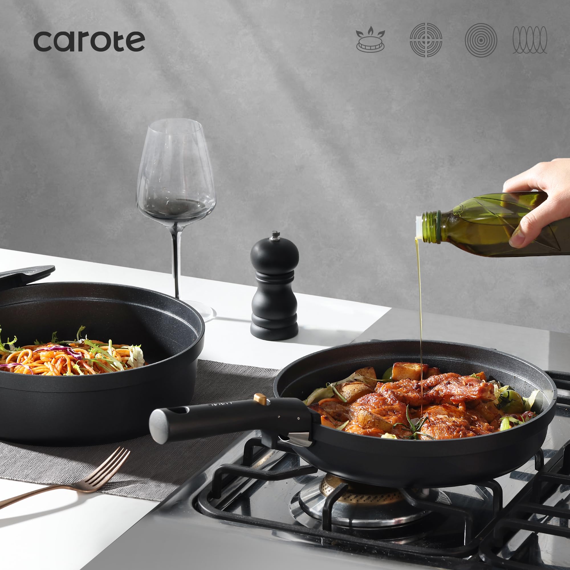 CAROTE wide-rim design enables easy stacking and dustproof storage