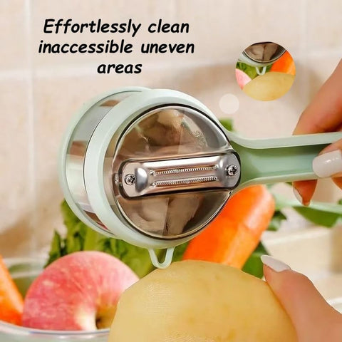 Carrie Rowe peeler with container orange collects peels for quick cleanup