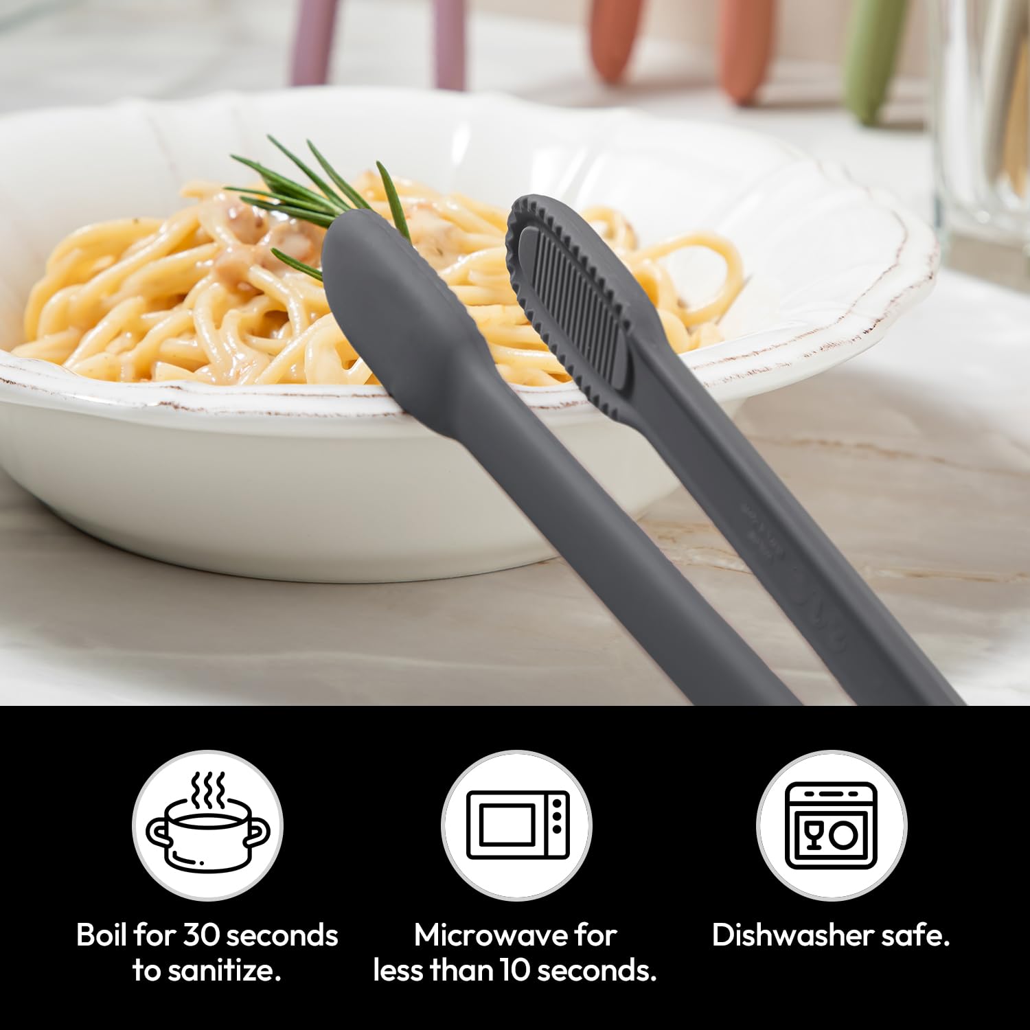 Carrotez dark gray kitchen tongs complement modern kitchen decor