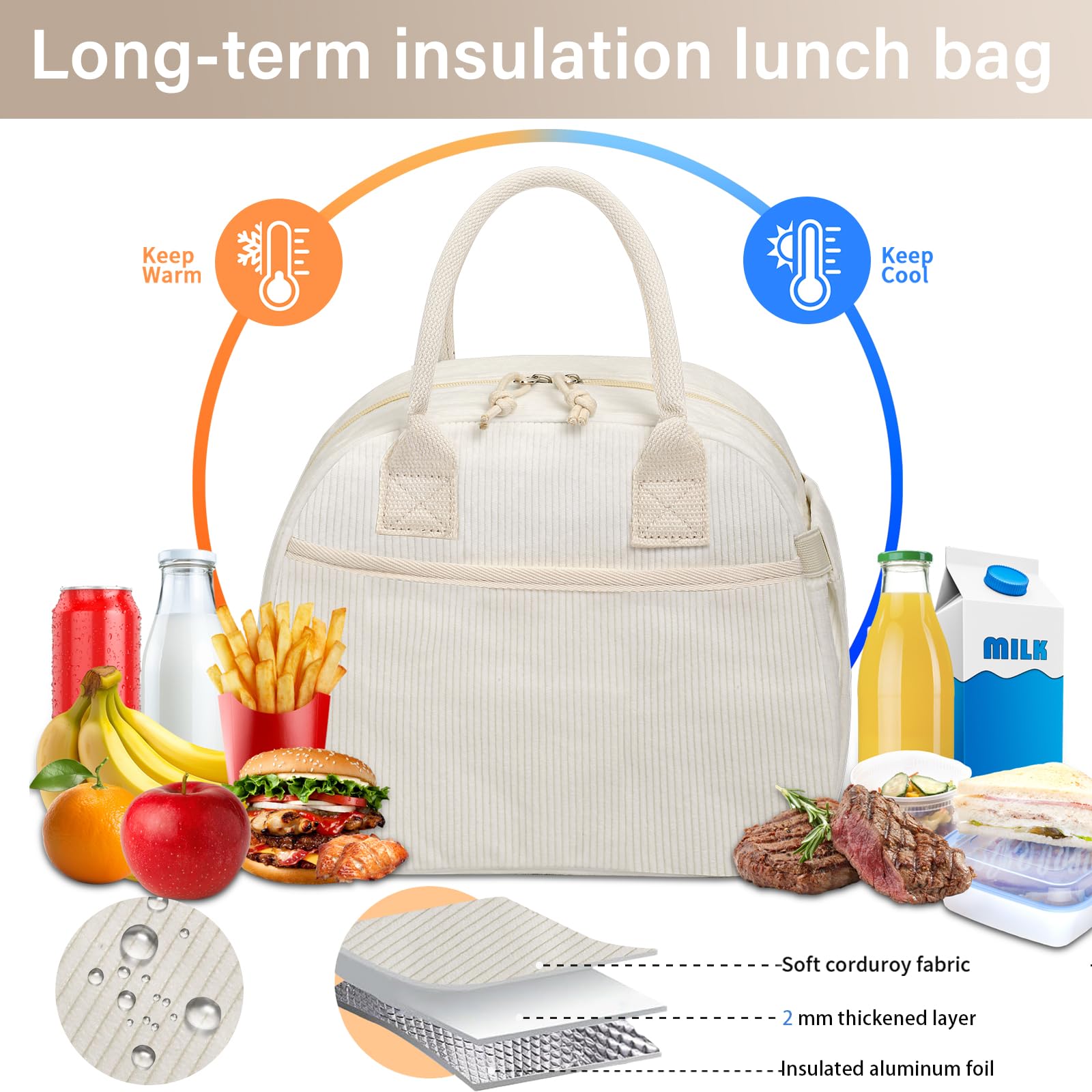 Carry bloom corduroy lunch bag in use at work or outdoors