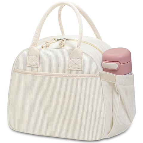 Carry bloom insulated lunch bag side pocket for drinks on the go