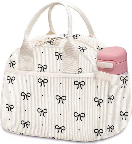 Carry bloom lunch bag corduroy exterior shows durable, stylish everyday use.