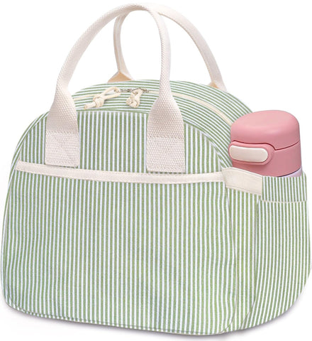 Carry bloom corduroy lunch bag with front pocket for utensils and easy meal prep.