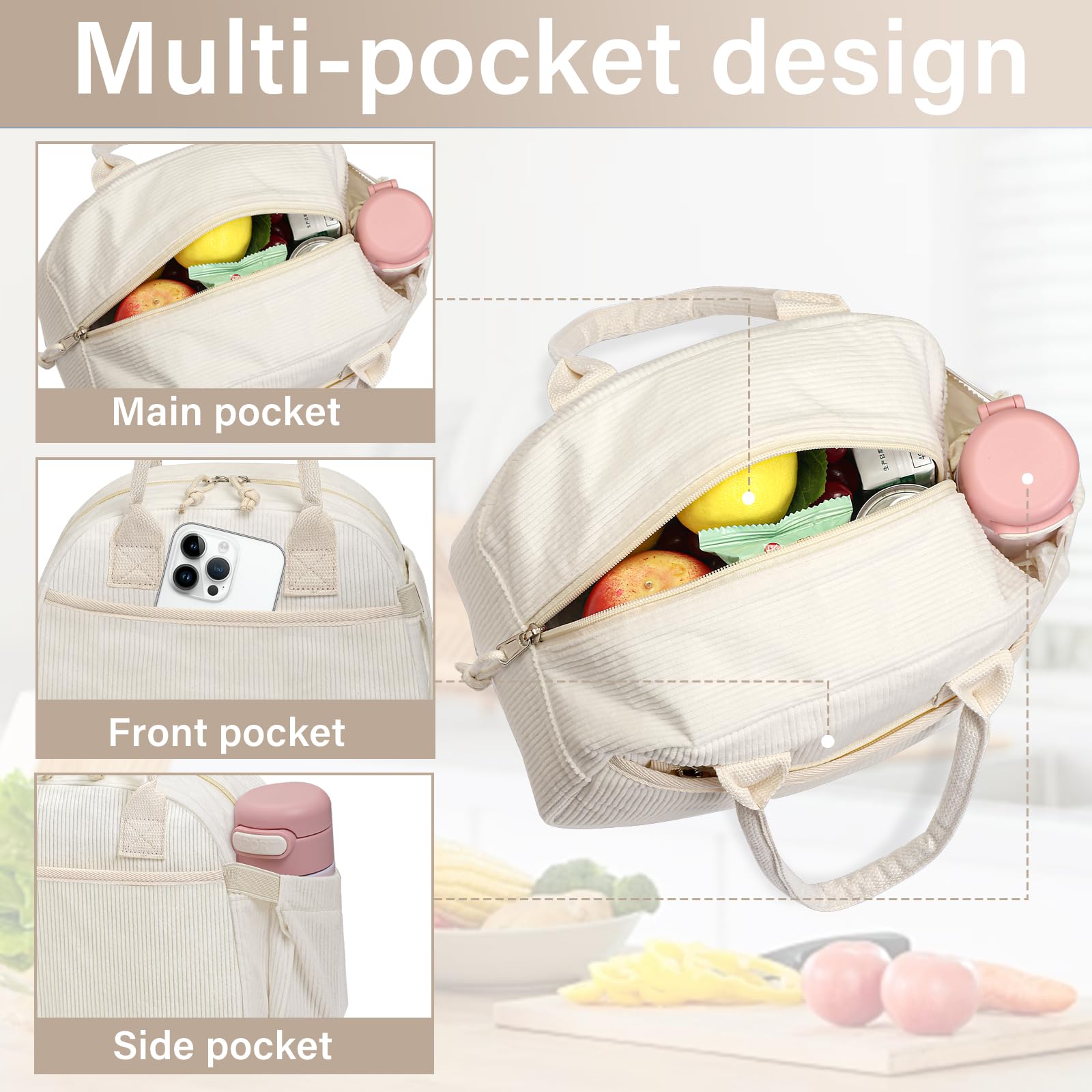 Carry bloom large capacity lunch bag fits containers and snacks