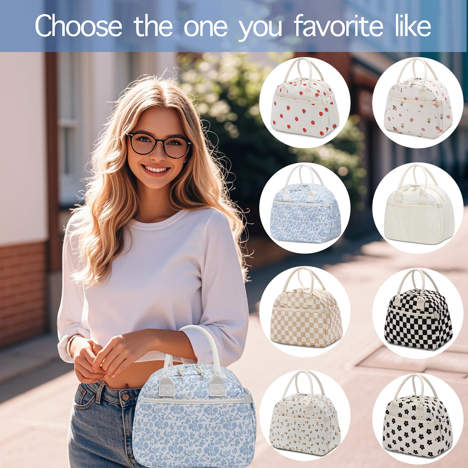 Carry bloom lunch bag reinforced handles for comfortable daily transport.