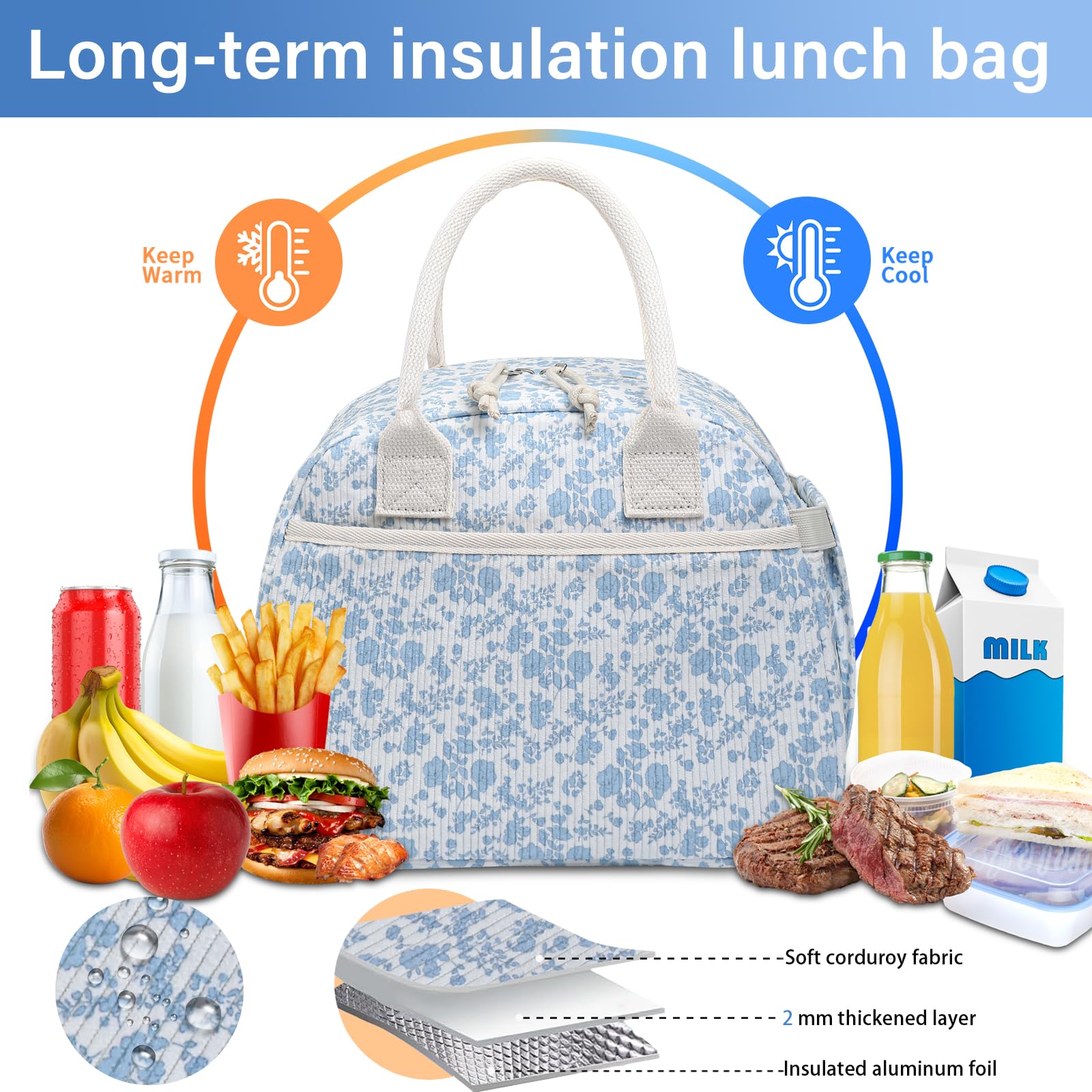 Carry bloom lunch bag waterproof exterior and easy-to-clean interior.