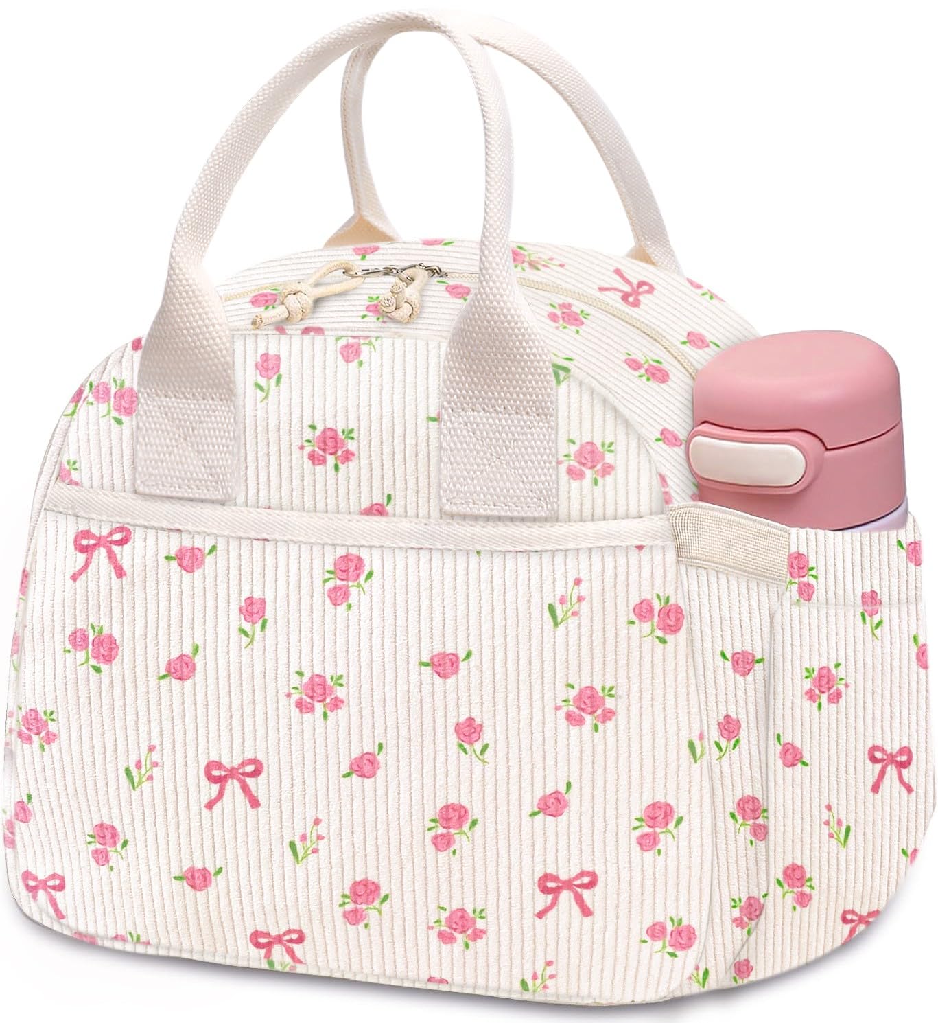 Carry Bloom corduroy beige lunch box with insulation for fresh meals on the go.