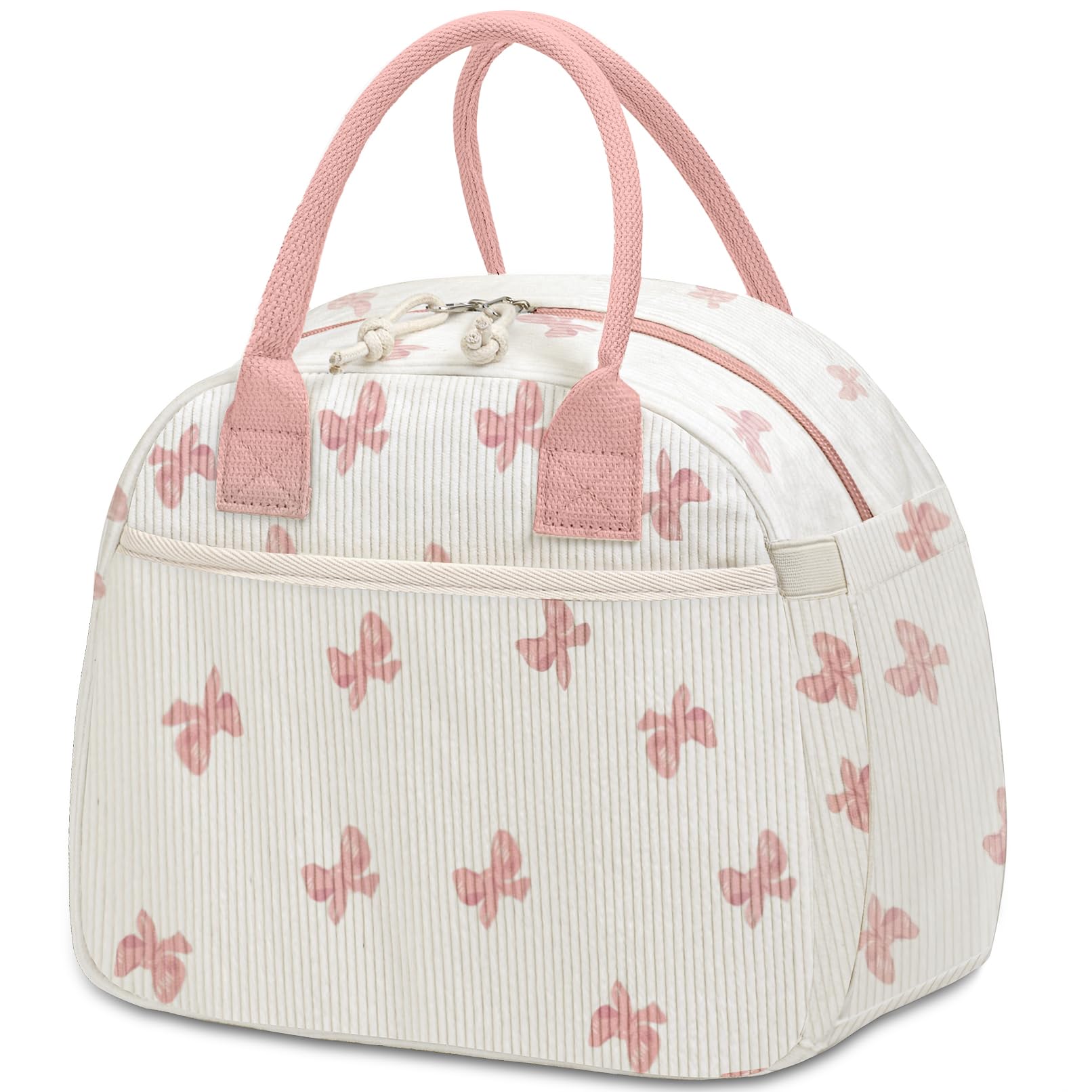 Carry bloom bow pink gift-ready lunch bag for work, travel, or picnics.