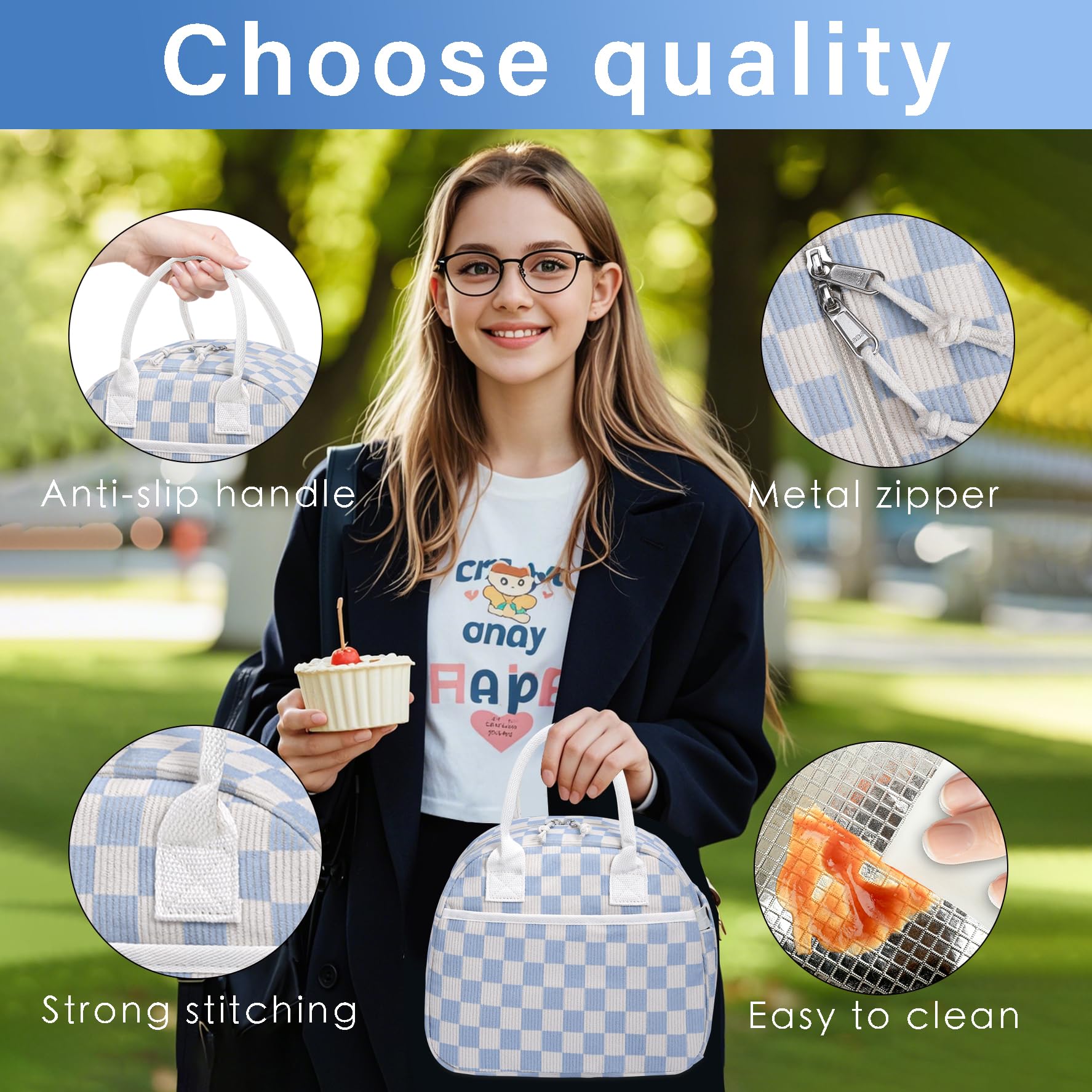 Carry bloom corduroy texture lunch bag adds soft daily use