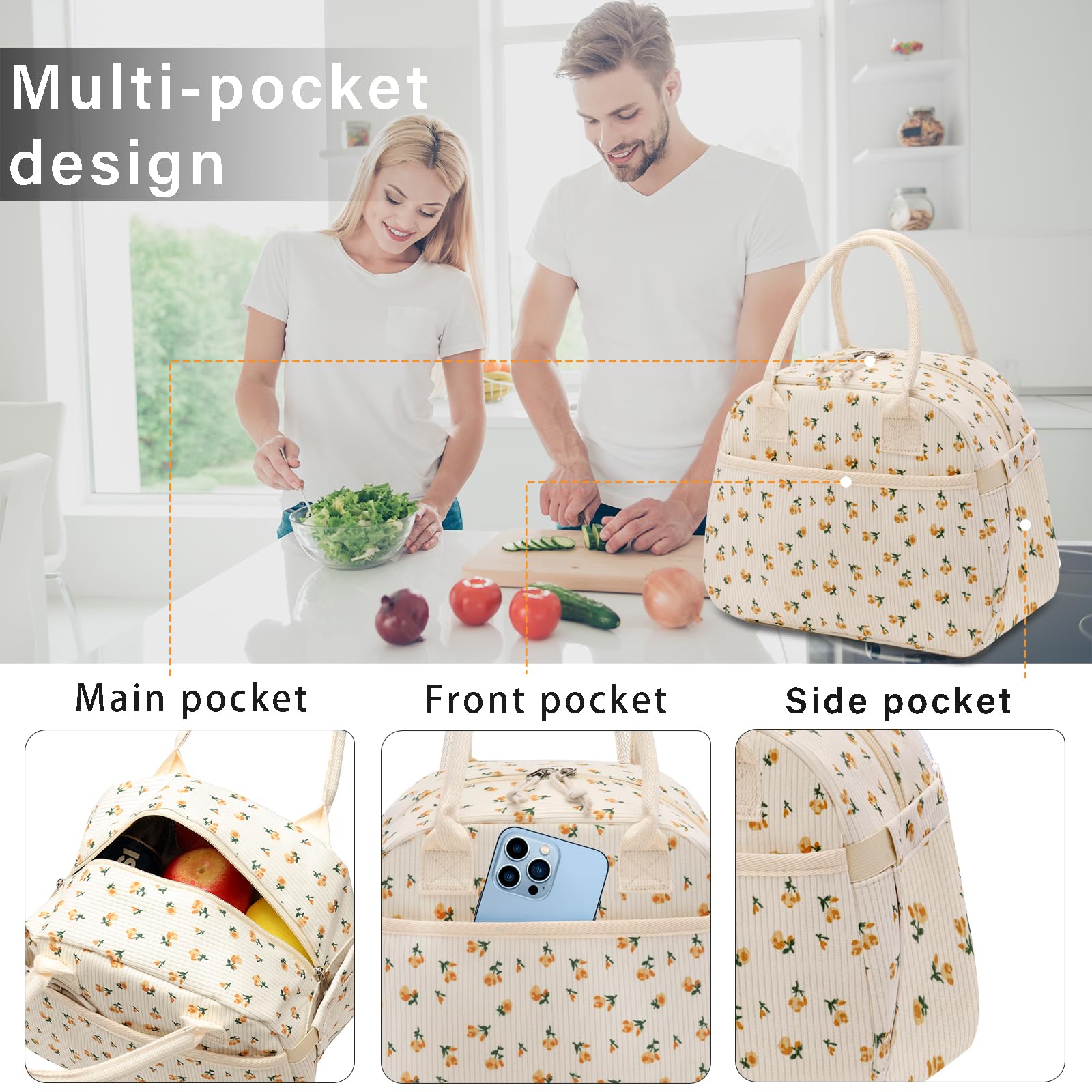 Carry bloom insulated lunch bag keeps foods warm or cool for hours.