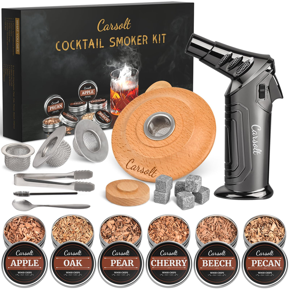 Carsolt cocktail smoker kit with torch delivers richer aroma to cocktails at home.