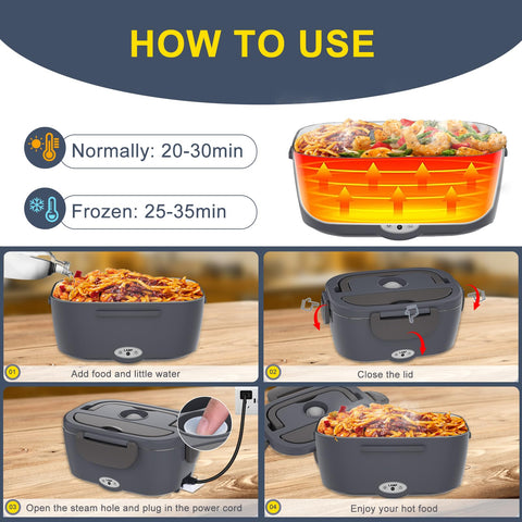 Carsolt electric lunch box 3-in-1 power adapters for home, car, and truck use.