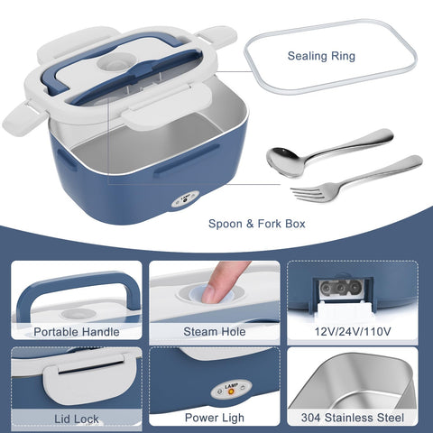 Carsolt Electric Lunch Box with lid open for easy access to warm food.