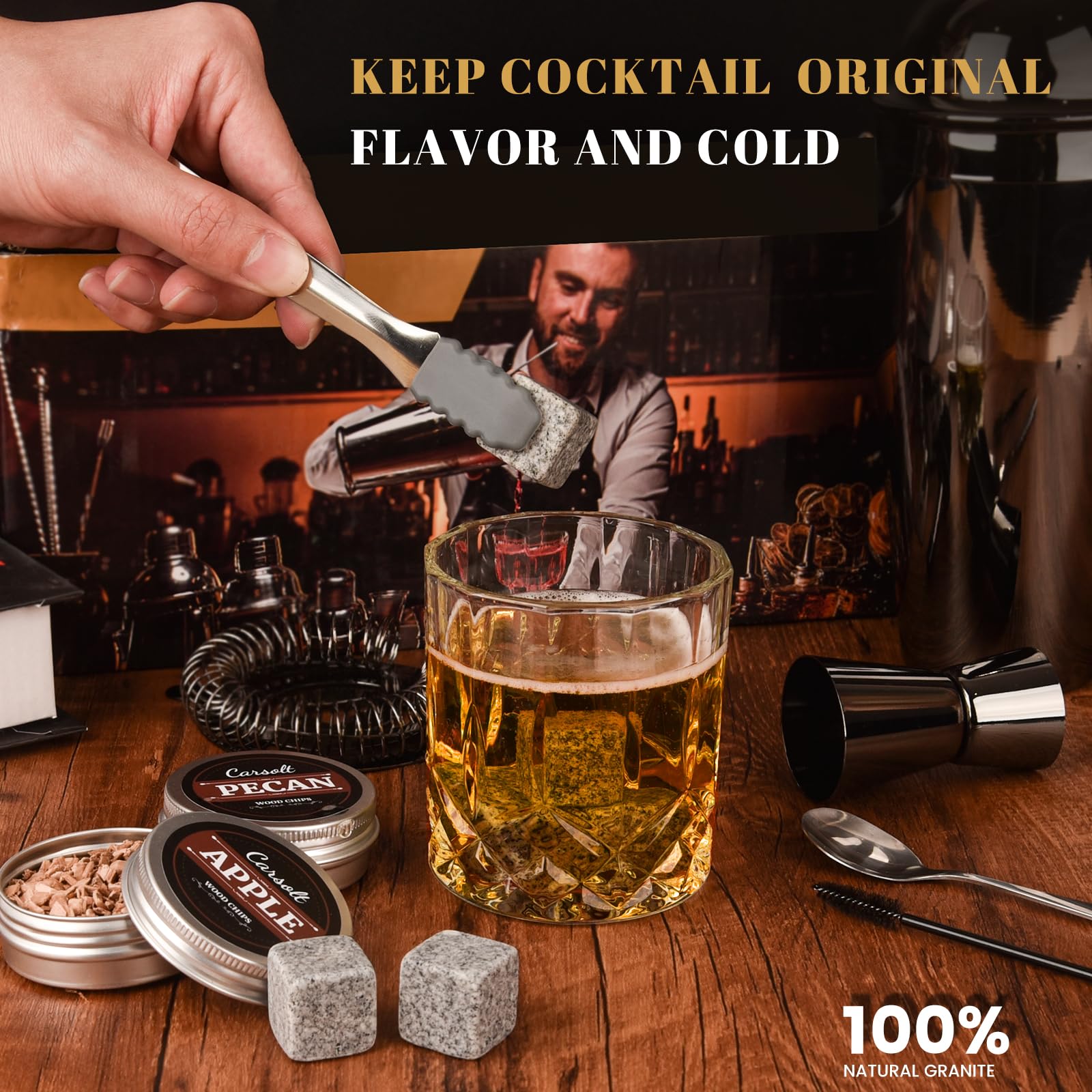 Carsolt wood chips pecan bring rich, toffee-like smoke to whiskey drinks.