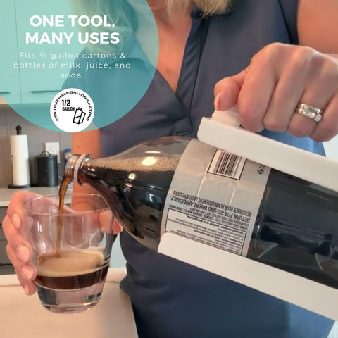 Carton Caddy XL ergonomic handle reduces strain during pouring.