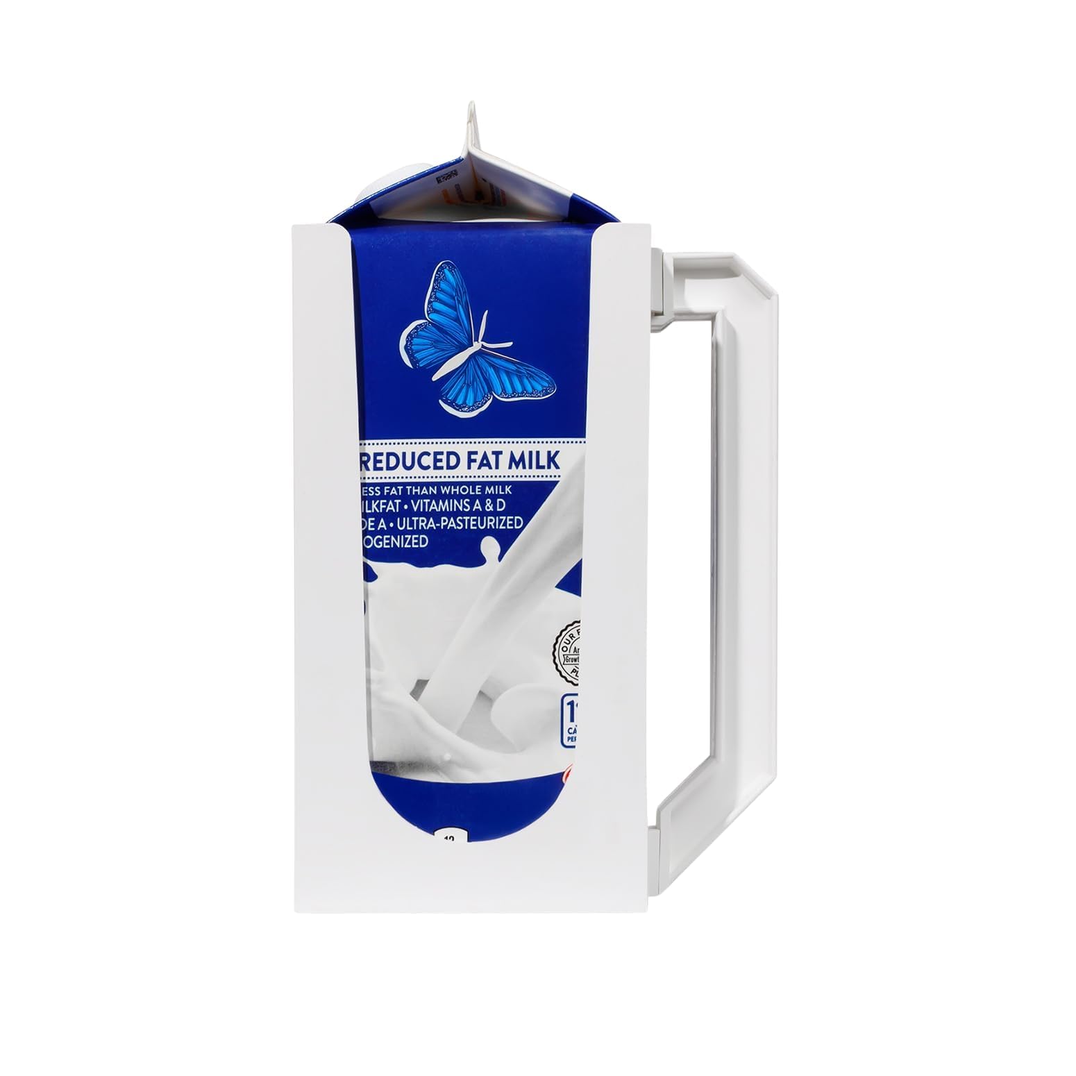 Carton Caddy XL half-gallon milk holder with handle stabilizes cartons for easy pouring.