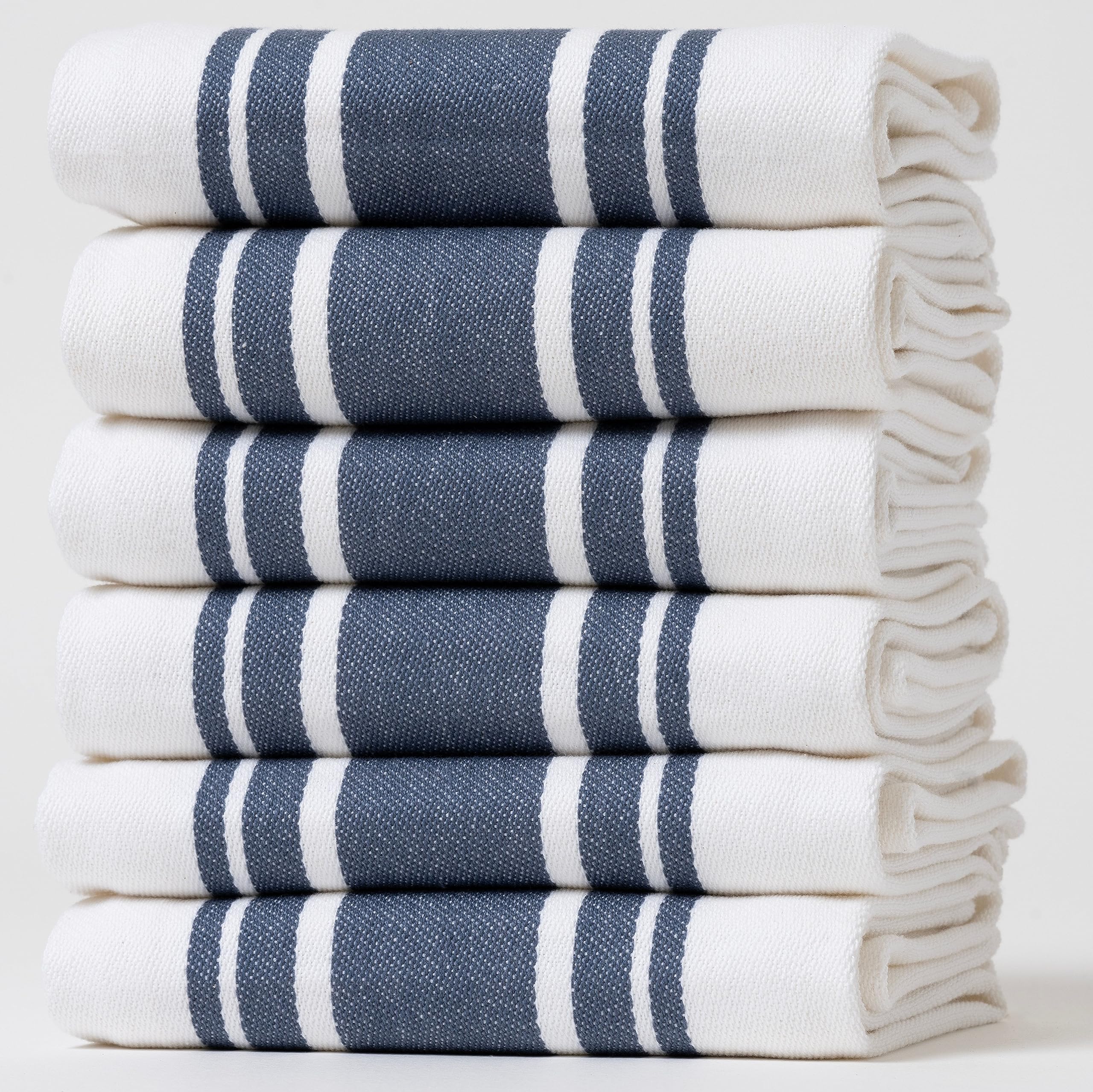 Casa De Lan kitchen towels in blue stripes for versatile drying.