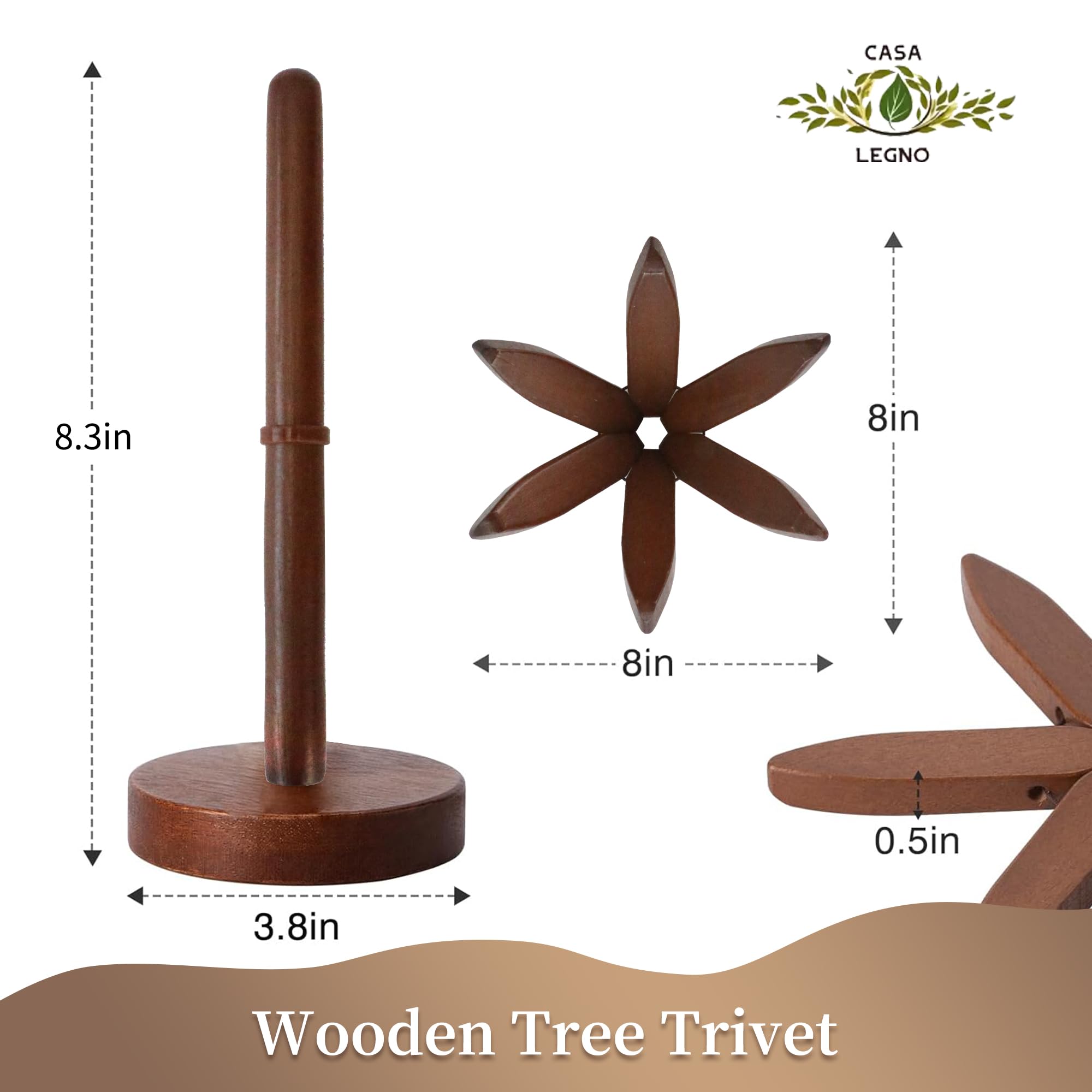 Casa/Legno tree-trivet 8.3-inch open supports cups and plates safely.