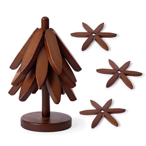 Casa/Legno tree-trivet assembled on counter protects heat-sensitive surfaces.