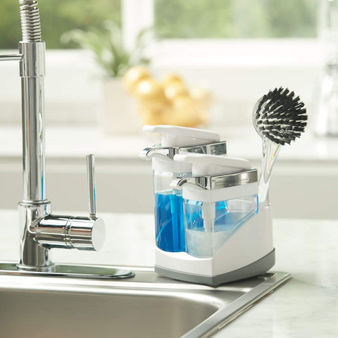 Casabella Sink Sider Duo chrome-plated finish adds sleek kitchen style.