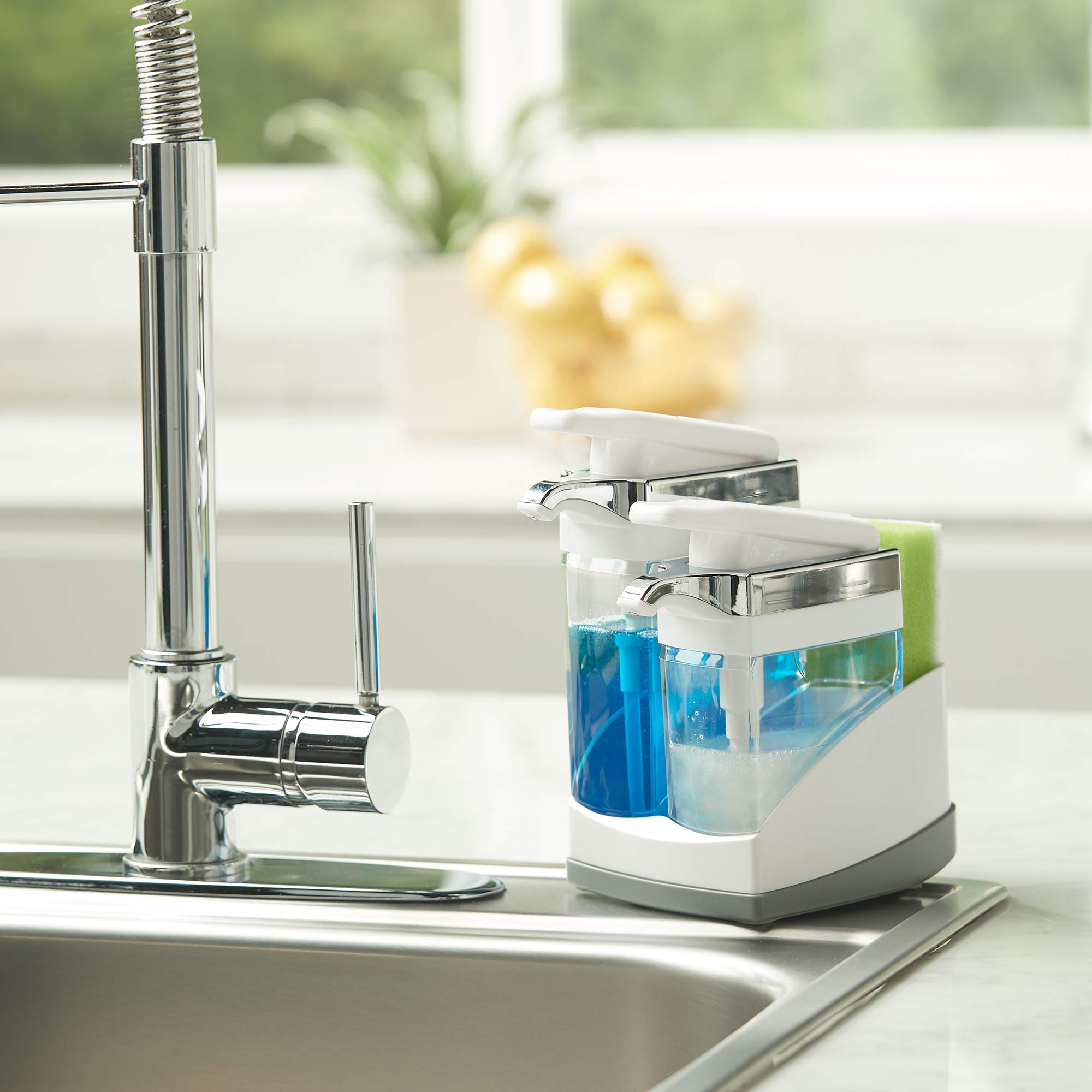 Casabella Sink Sider Duo offers duo pump option for separate soaps.