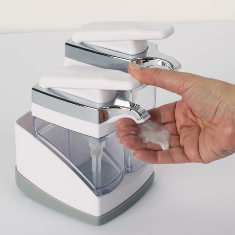 Casabella Sink Sider Duo features removable bottle for easy refills.