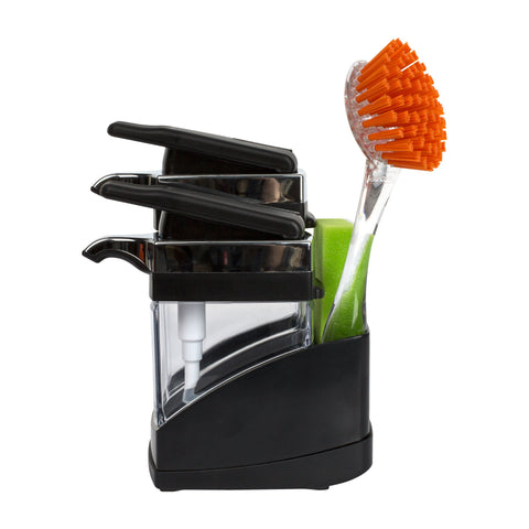 Casabella Sink Sider Duo sponge storage compartment keeps brushes within reach.