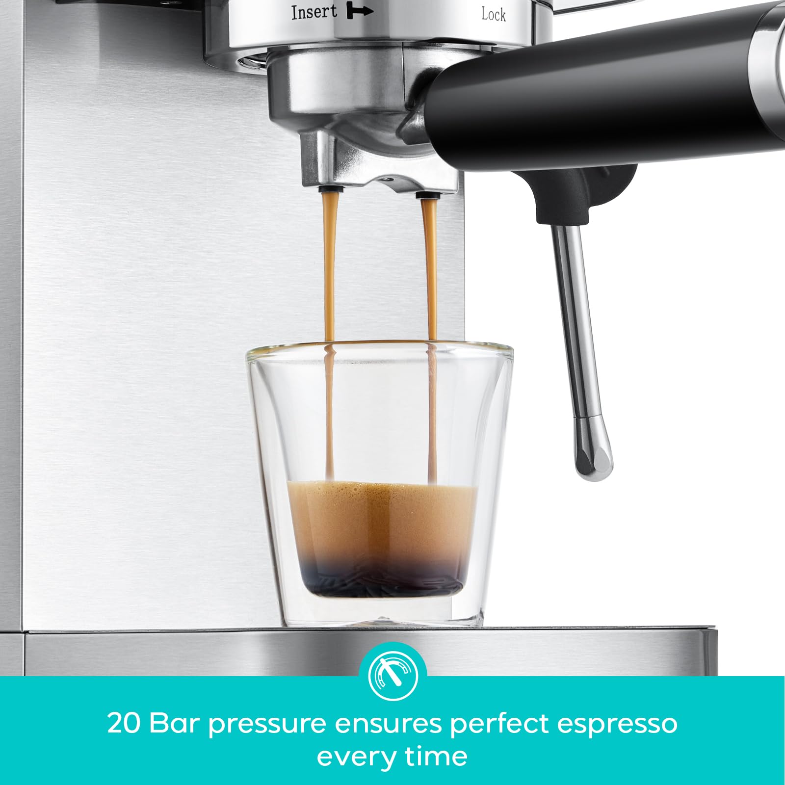 CASABREWS 3700 20-bar pump detail enables flavorful extraction and rich crema.