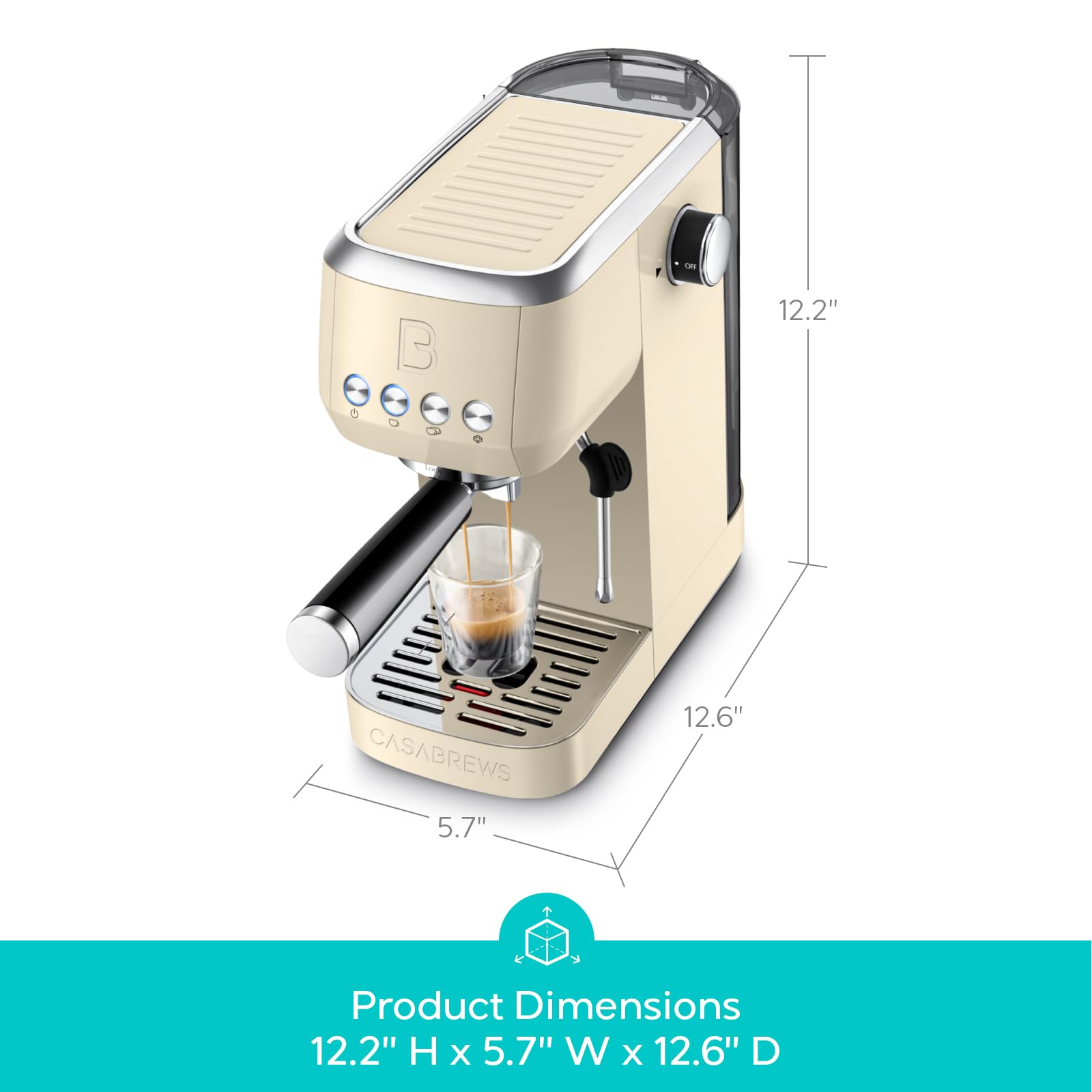 CASABREWS 3700 in-use setup showing a rich espresso shot.
