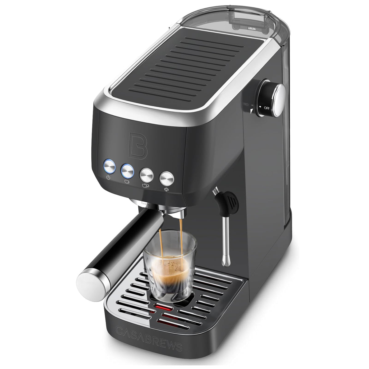 CASABREWS 3700 front view in stainless steel for a sleek home coffee setup