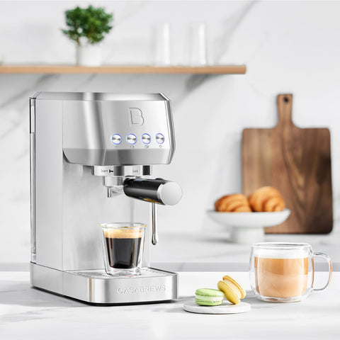 CASABREWS 3700 includes filters, portafilter, tamper, and spoon for quick setup.