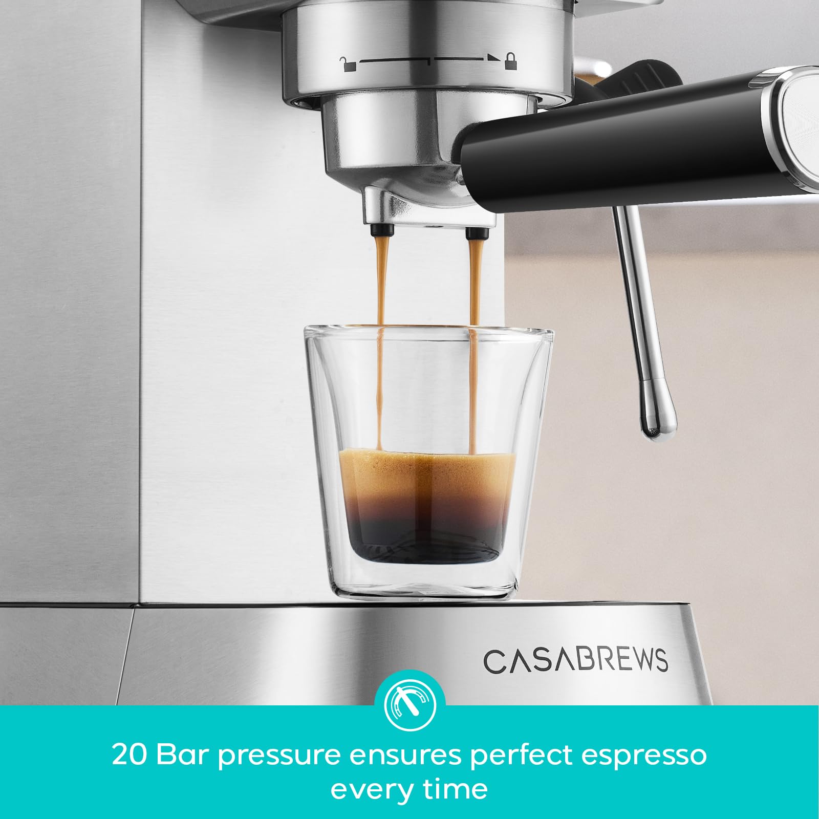 CASABREWS 5418 PRO 20-bar pump delivering rich crema and depth
