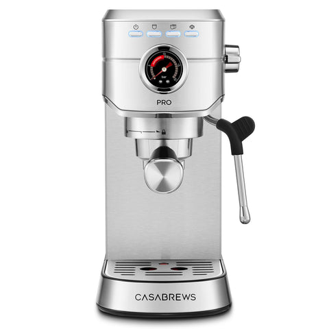 CASABREWS 5418 PRO front view showing sleek stainless steel housing for quick mornings