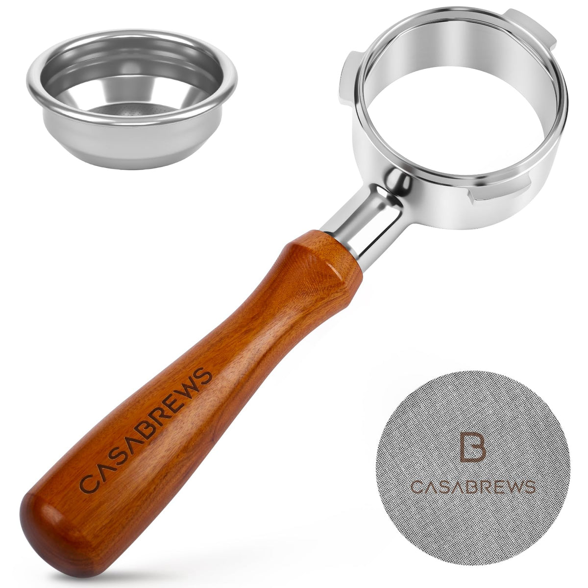 Casabrews 58mm bottomless portafilter with three ears for precise espresso shots