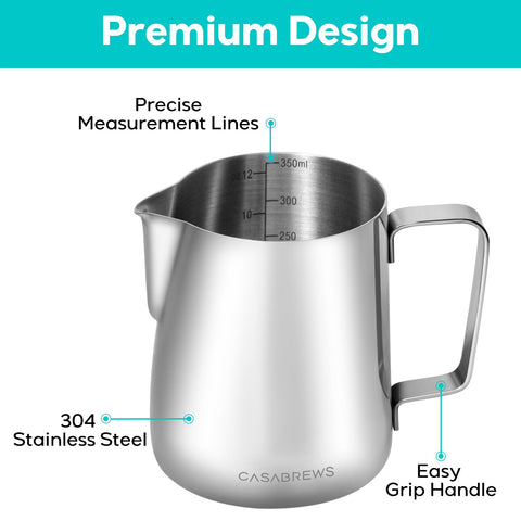 Stainless steel CASMP350 pitcher resists rust and cleans easily