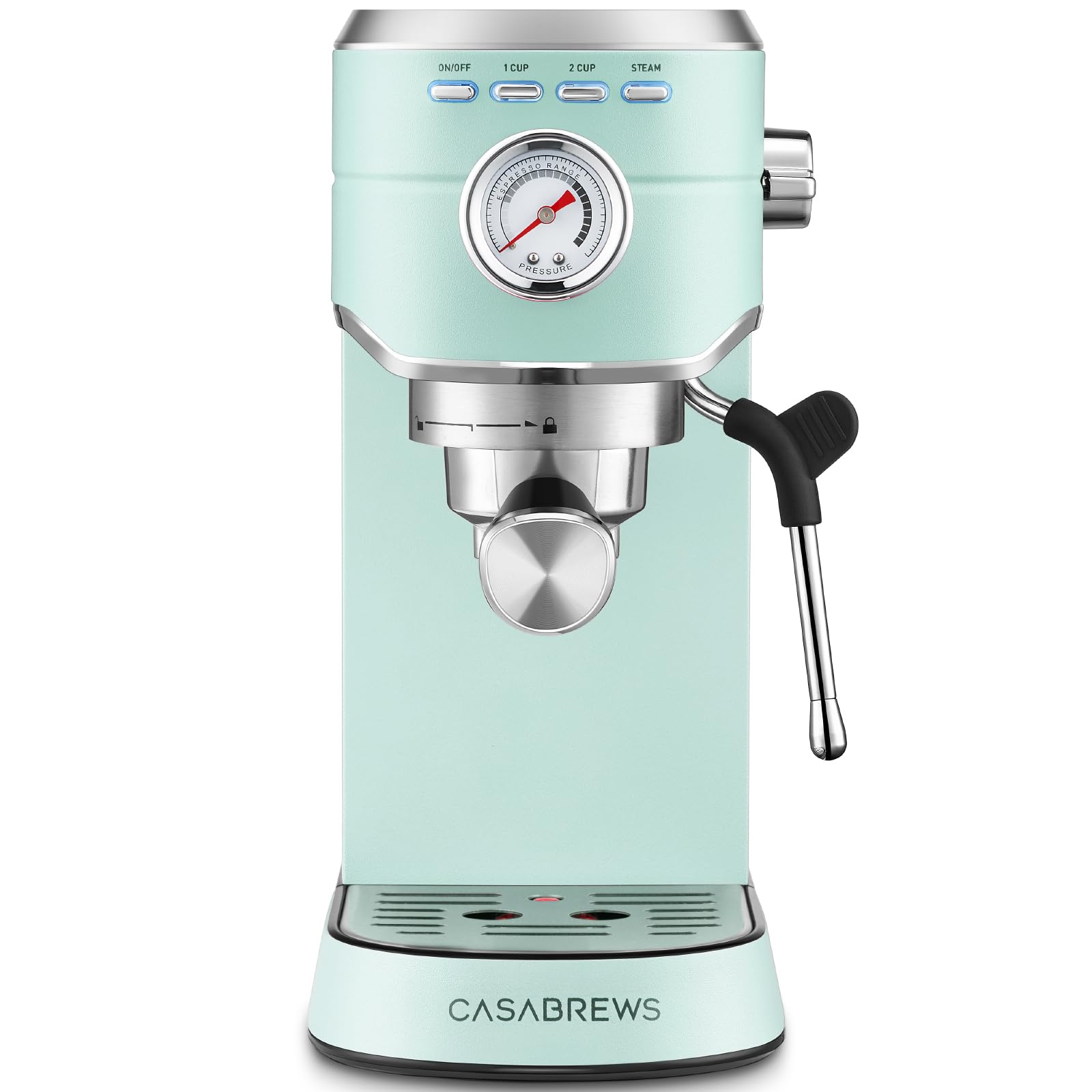 CASABREWS CM5418 front view in pastel green for stylish home espresso setup.