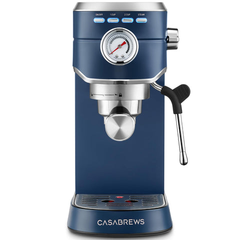 Casabrews espresso machine front view for stylish home brewing.