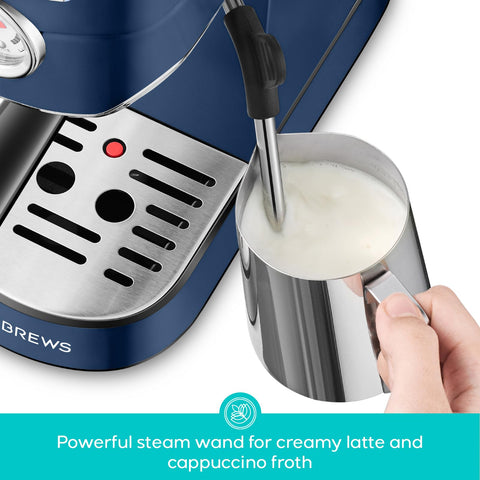 Casabrews espresso machine milk frother wand enables creamy textures at home.