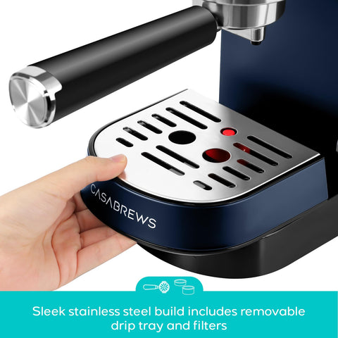 Casabrews espresso machine stainless steel body adds durability and style.