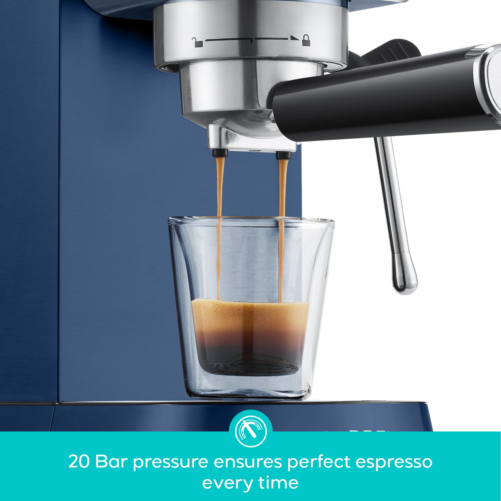 Casabrews espresso machine top controls show 20-bar options for customization.