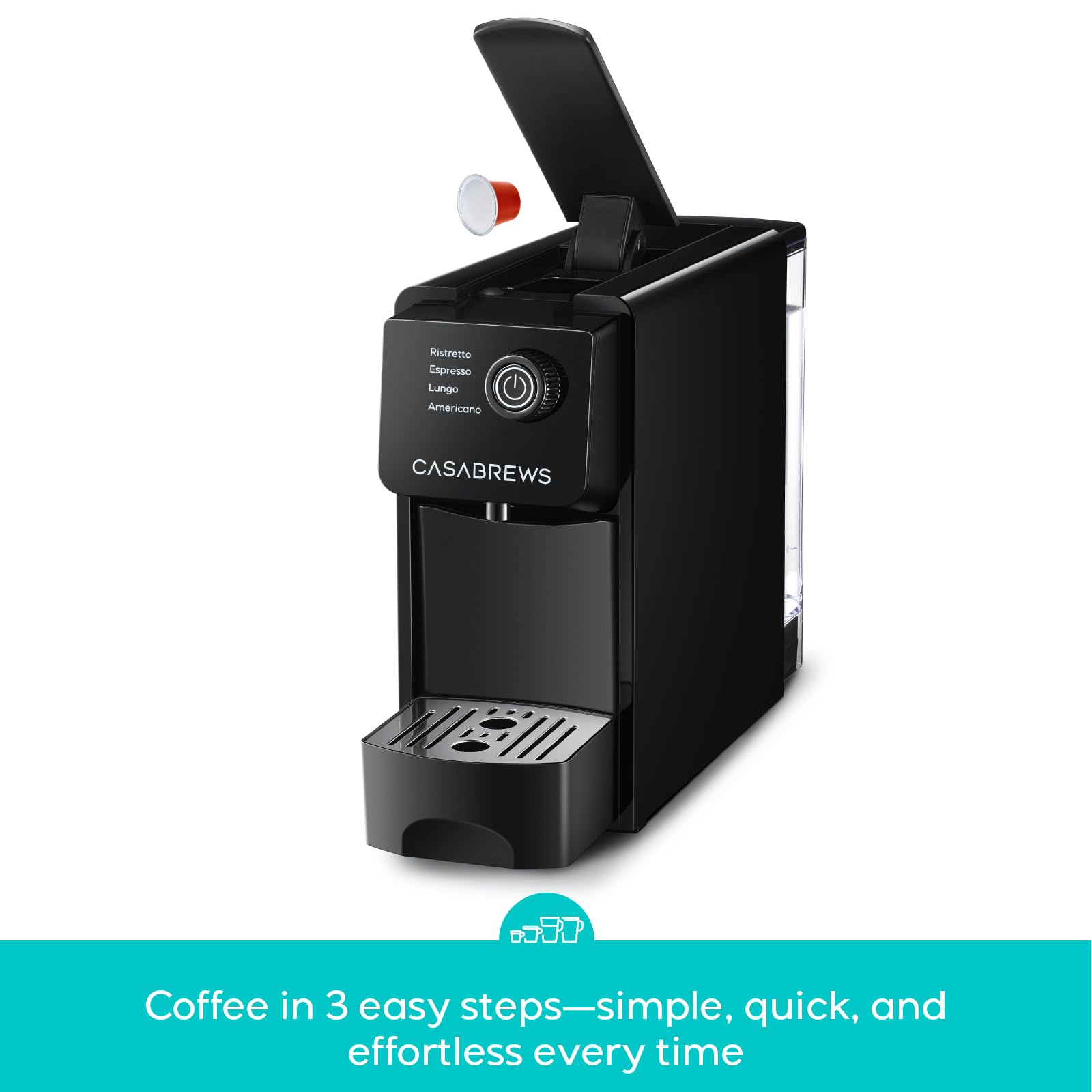CASABREWS CM7036E 8-capsule container reduces frequent refilling.